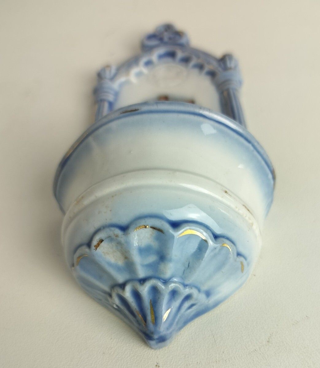 Antique Small Holy Water Font Vessel Bisque Porcelain Crucifixion Calvary Lovely photo buy