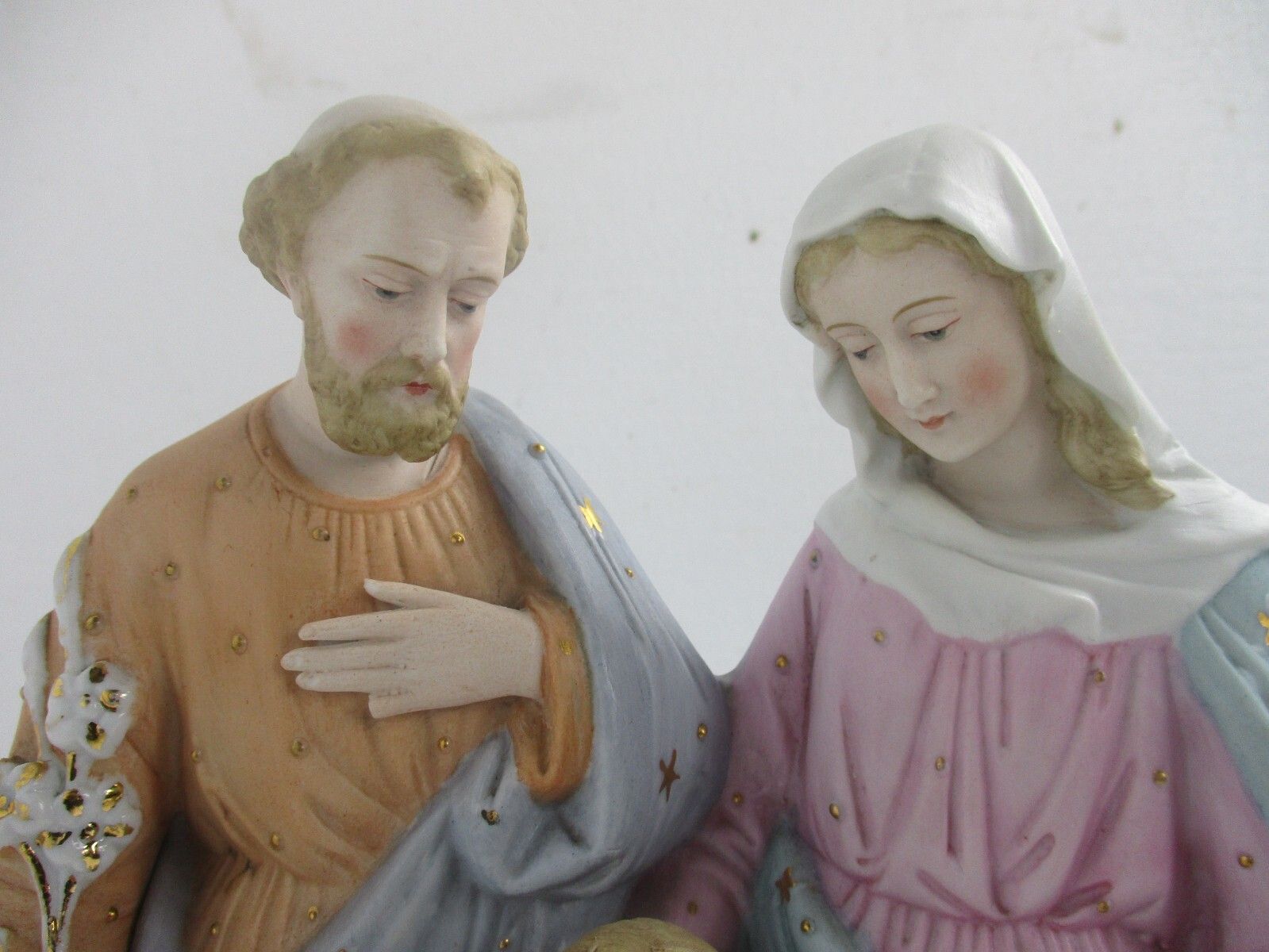 Antique Statue Holy Family Saint Joseph Virgin Mary Child Marked Bisque 11.81" photo furniture