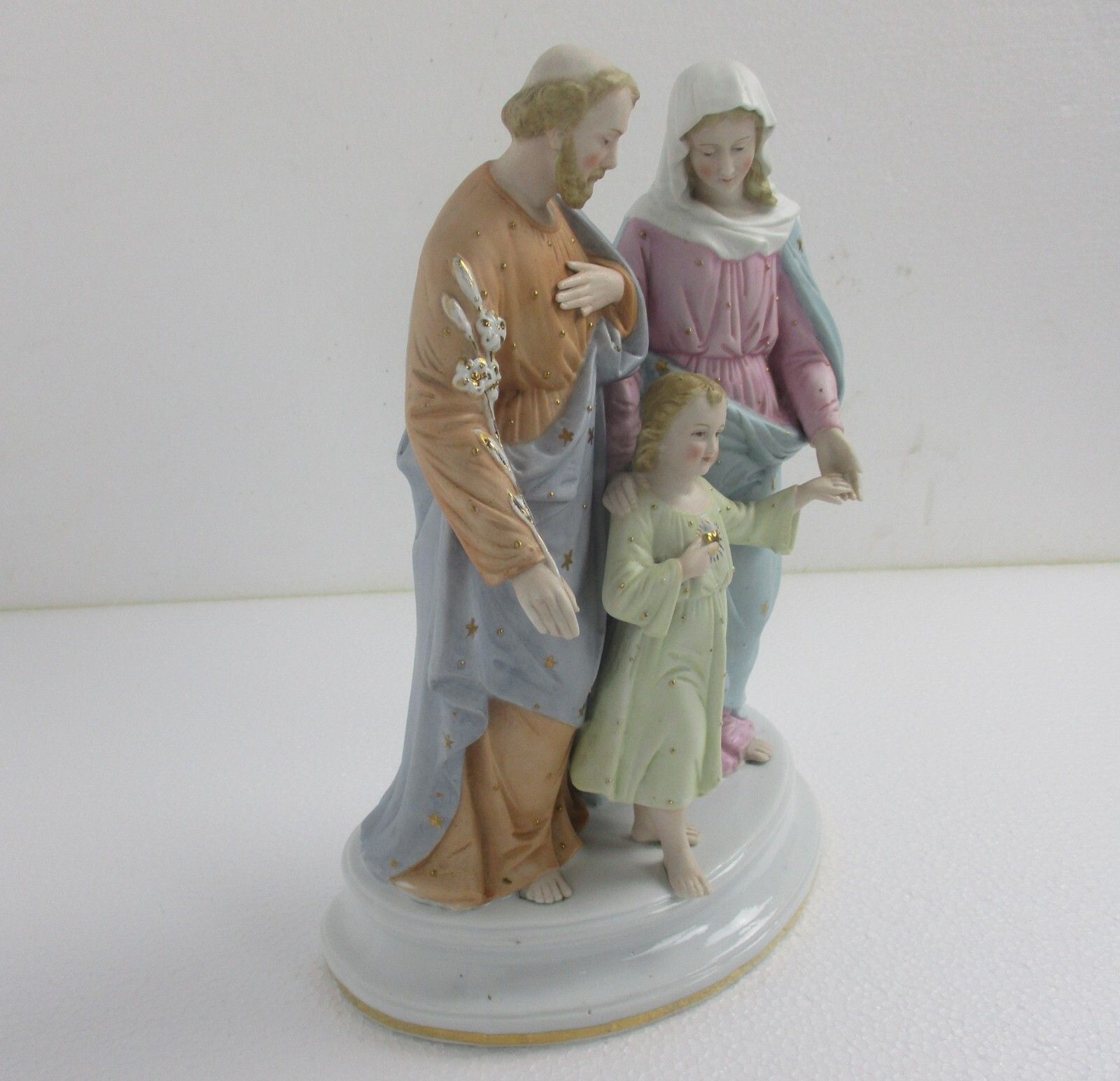 Antique Statue Holy Family Saint Joseph Virgin Mary Child Marked Bisque 11.81" photo Art