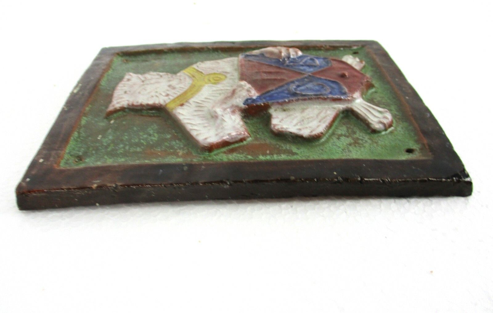 Wall Plaque Glazed Ceramic Tile Amphora Vandeweghe Style Fox Coat Of Arms Shield photo 59.0