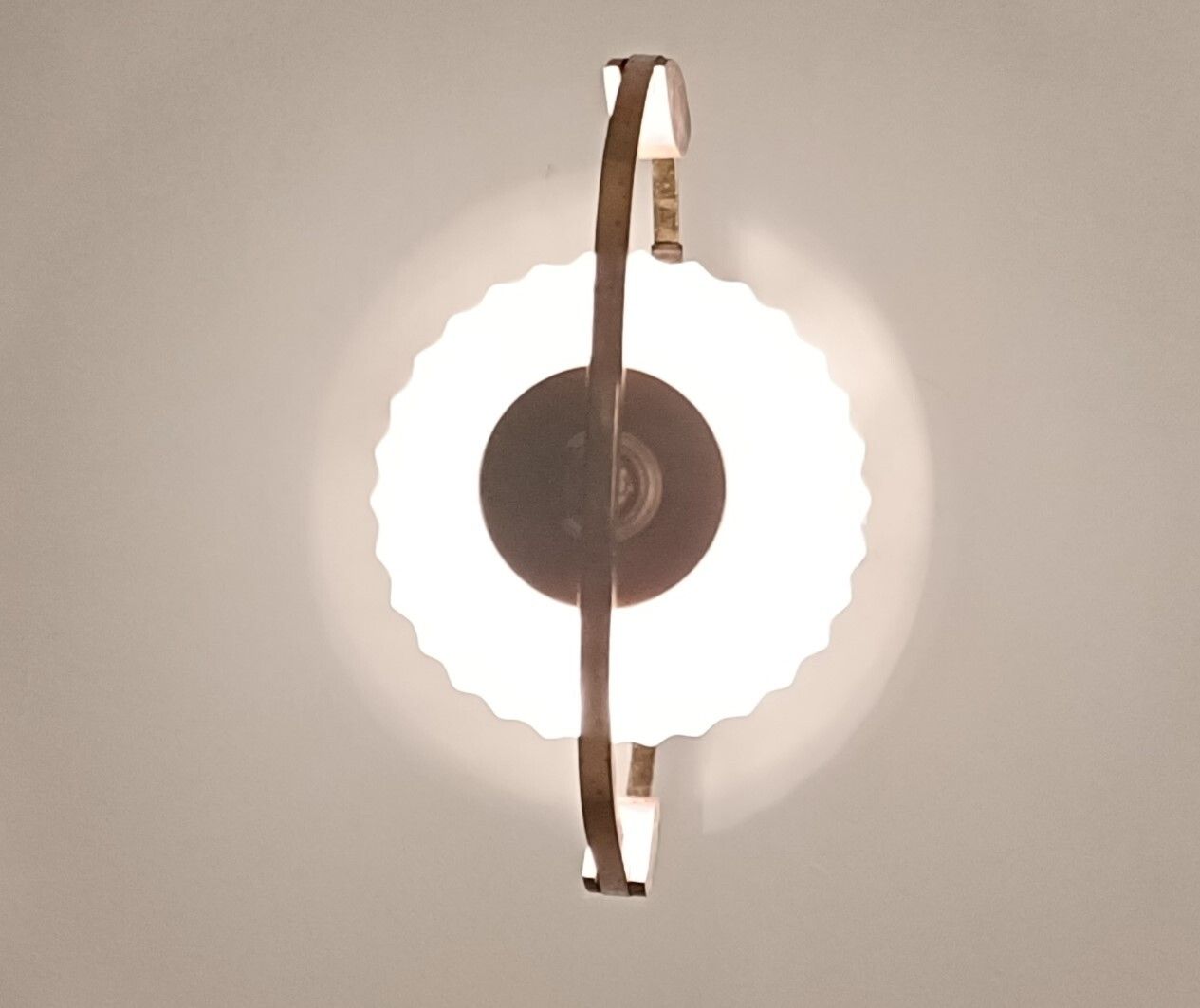 Danish Modern Chandelier Pendant Teak Brass Opaline Glass Atomic Retro Pop Art photo Lighting