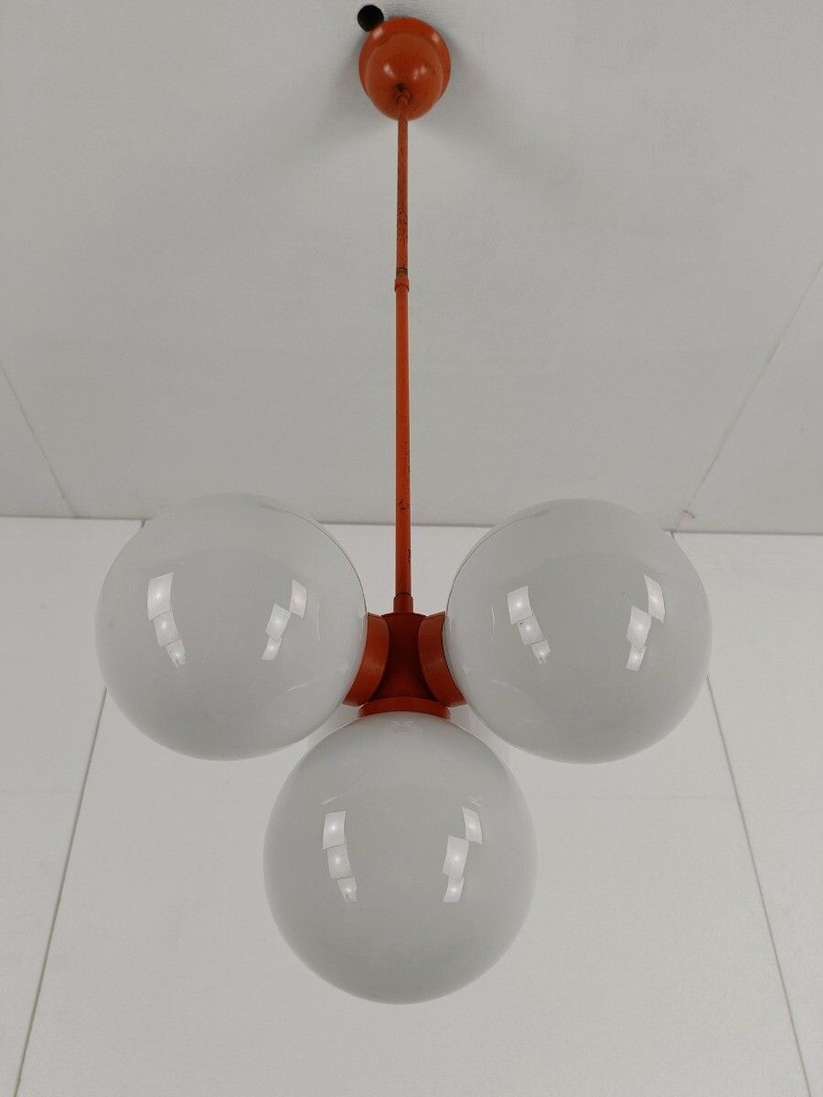 Mid Century Atomic Sputnik Chrome Chandelier 4 Art Glass Balls Design Kaiser 4 L photo for sale