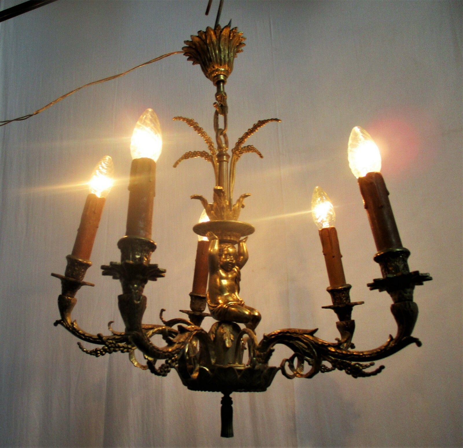 Lighting Stunning Chandelier 5 Lights Arms Putti  Hollywood Regency Era Maison Jansen photo
