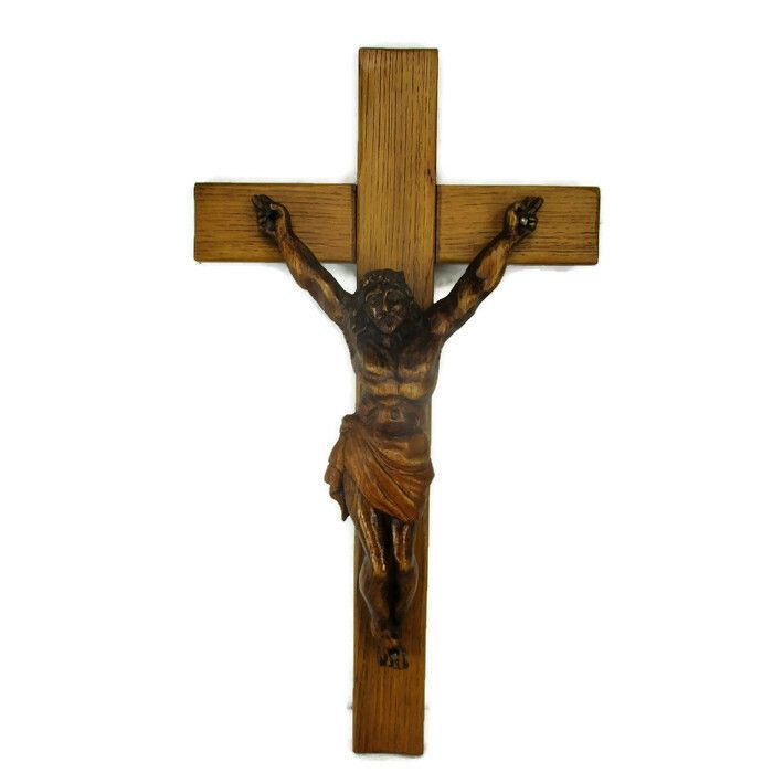 Hand Carved Wood  Hanging Ornate Crucifix Wooden Corpus Jesus Christ Gorgeous