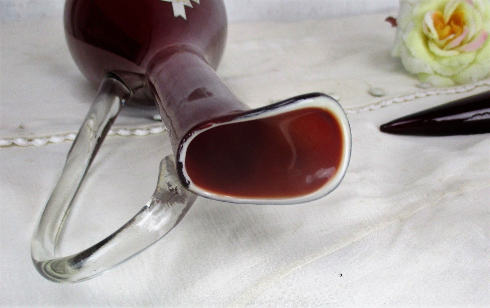 French Vintage Retro Opaline De Versailles Cased Glass Lid Bottle Vase Brown Red photo buy