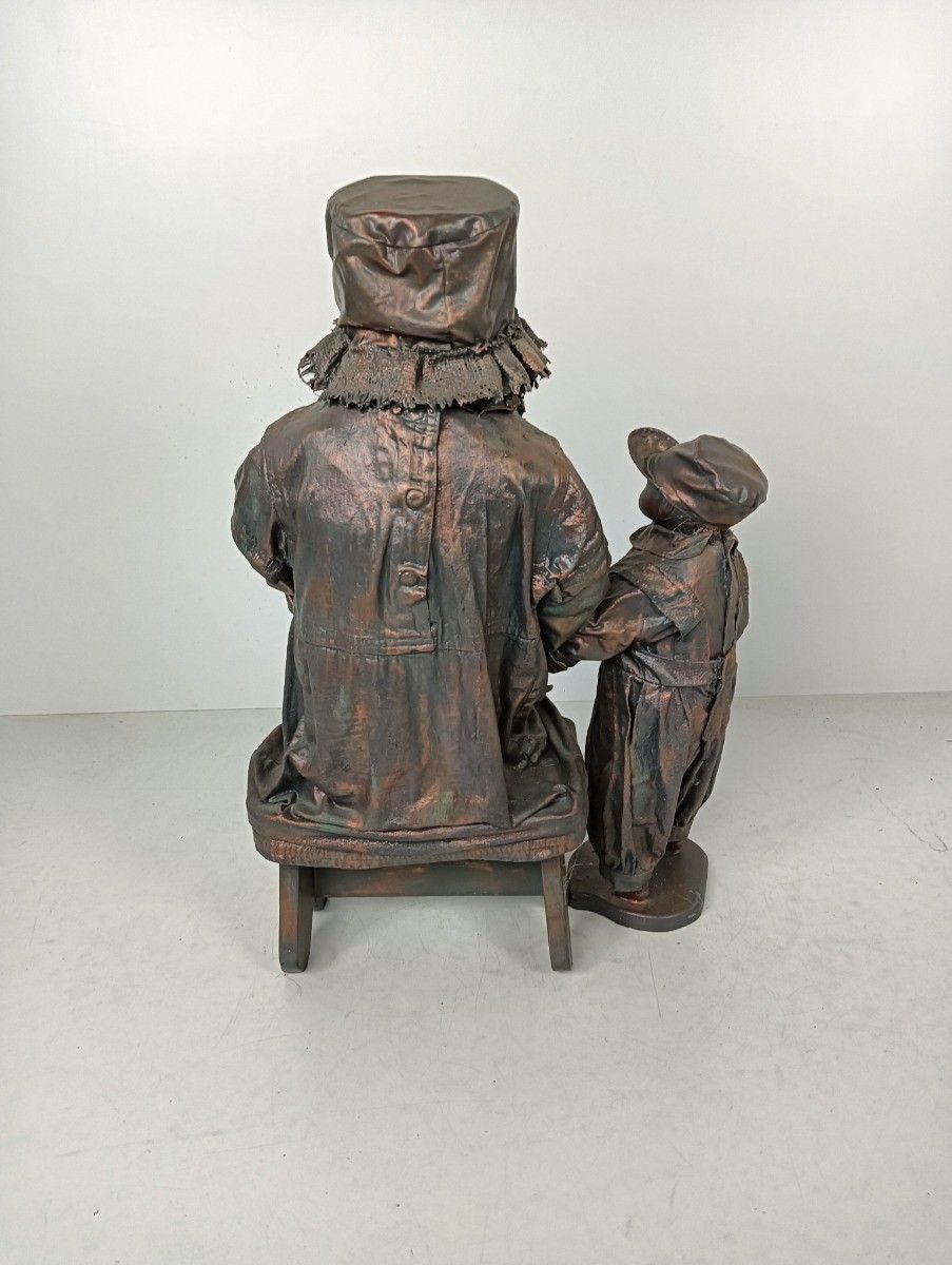 Large Statue Hand Made Paper Mache Mother With Children Very Rare photo 244.0