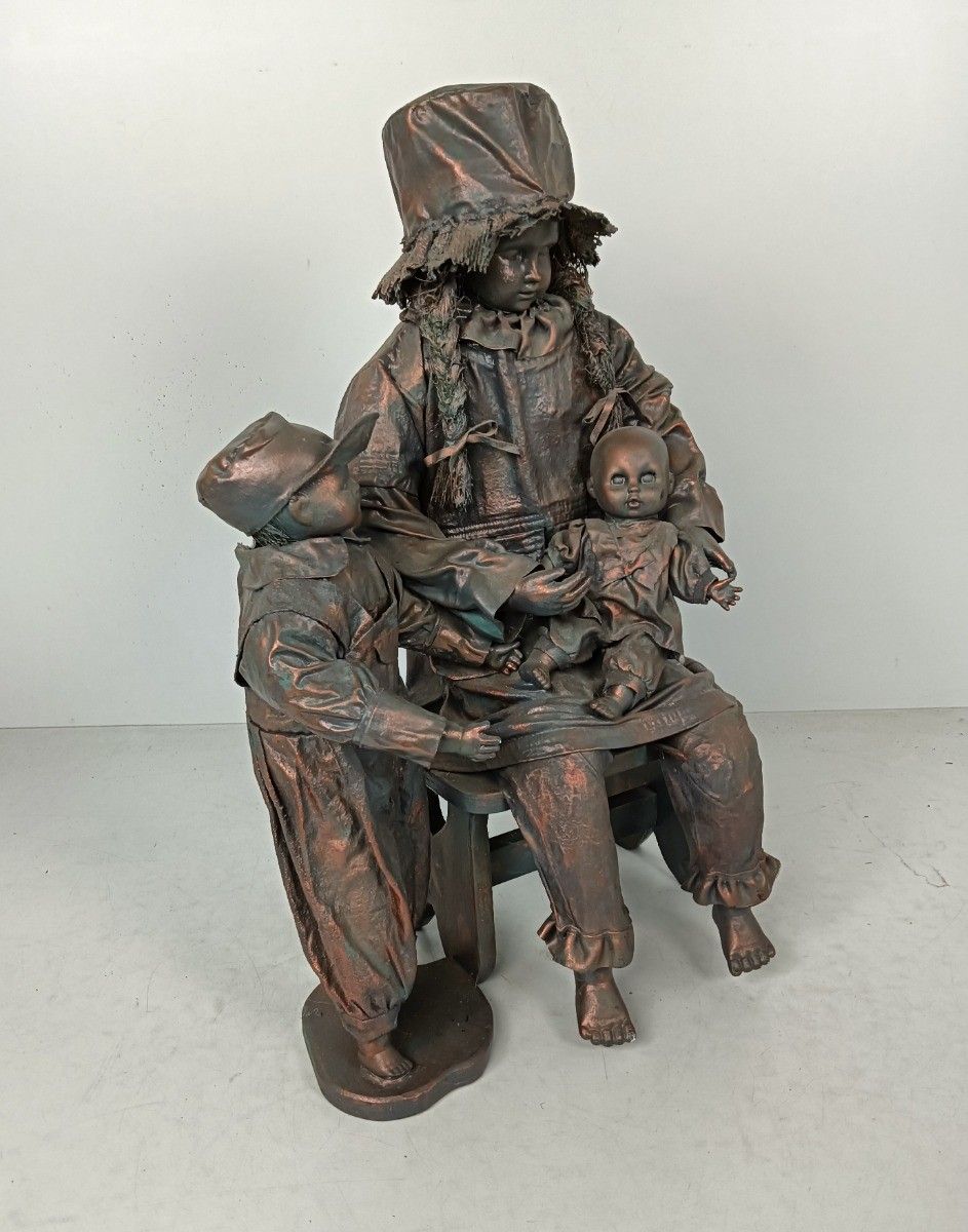 photo for sale Large Statue Hand Made Paper Mache Mother With Children Very Rare