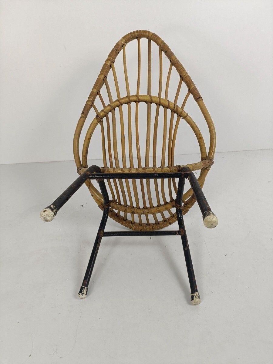 Small Child Chair Mid Century Modern Rattan Wicker  Rohé Noordwolde Funky Rare photo 198.0