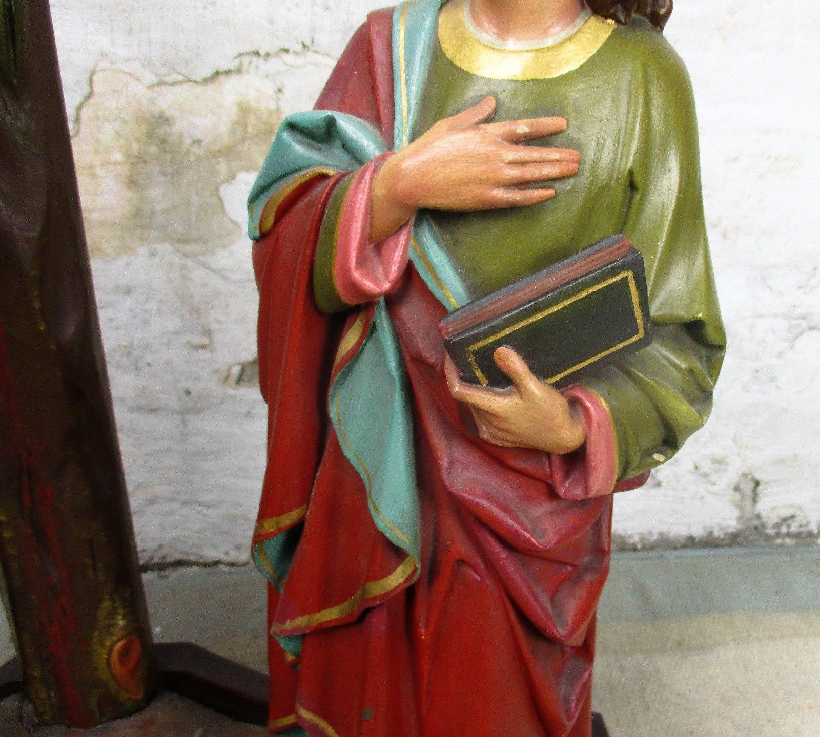 Xxl Church Quality 19th C Plaster Calvary Group Crucifix John Mary Magdalene photo vintage