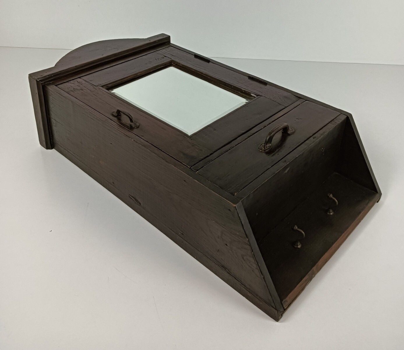 Dark Tapped Wooden Medicine Apothecary Pharmacy Shaving Cabinet Beveled Glass Mi photo for sale