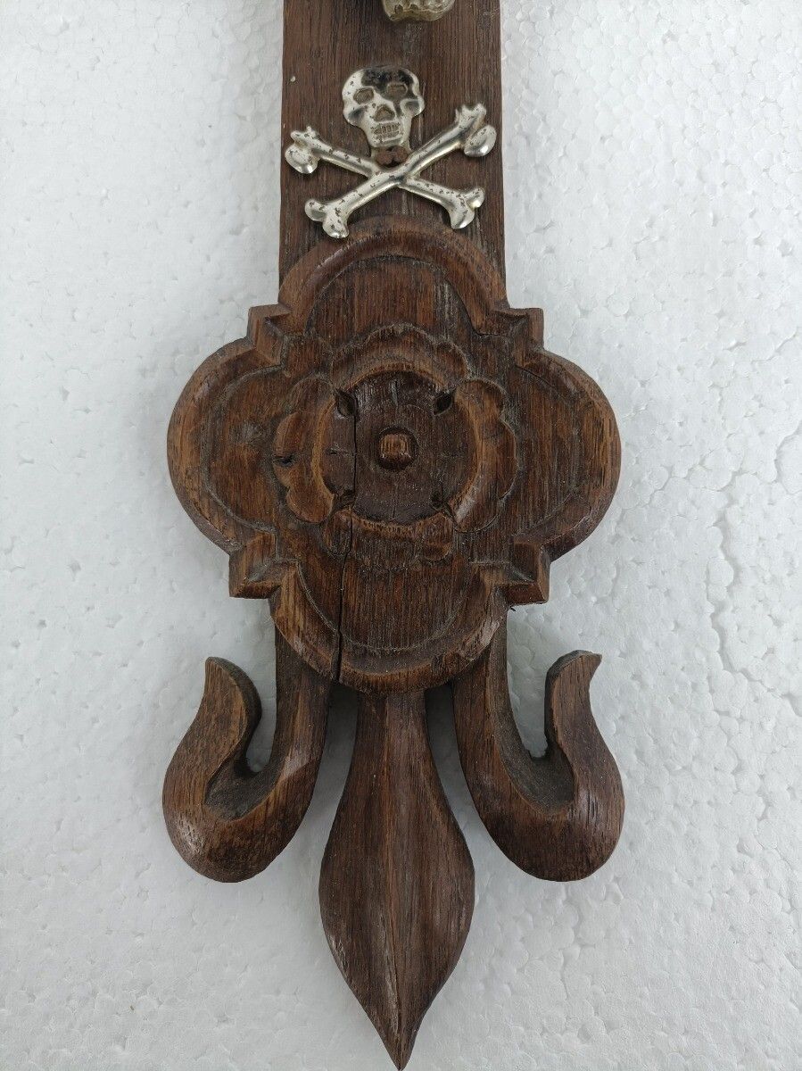 Hand Carved Wood  French Hanging Ornate Crucifix Cross Jesus Christ Fleur De Lis photo vintage