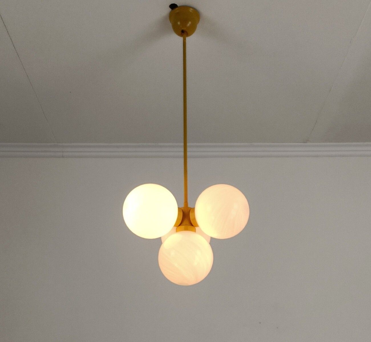 Mid Century Atomic Sputnik Chrome Chandelier 4 Art Glass Balls Design 4 Lights W