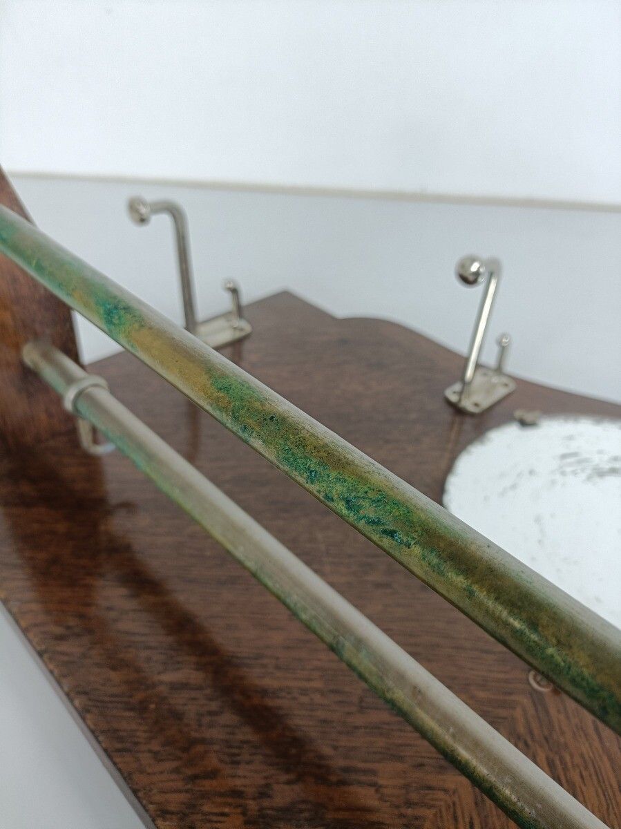 Vintage Carved Wood Coat Hat Rack Ornate Round  Glass Mirror Art Deco  Funky photo vintage