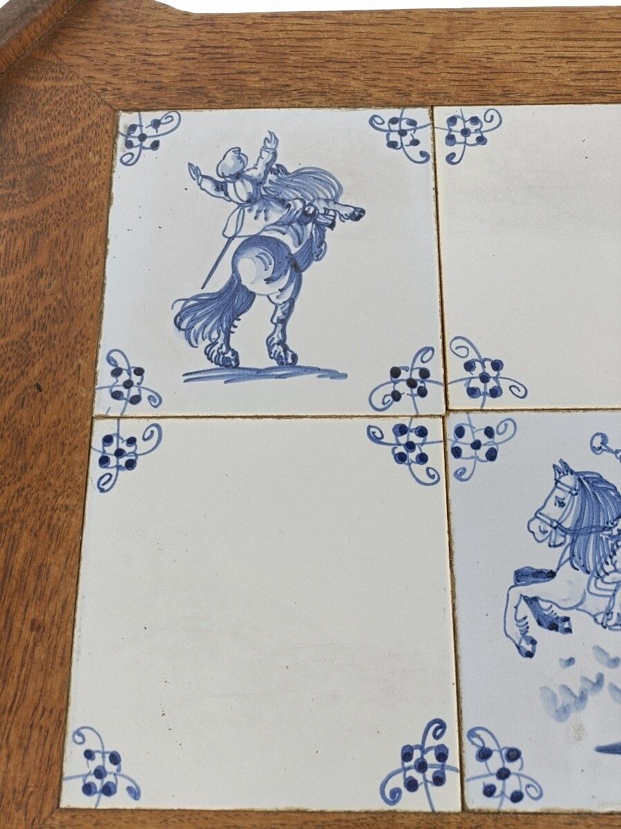 Side Occasional Wine Coffee Table Wood Ceramic Antique Delft Tiles Hunt Gorgous photo 384.0