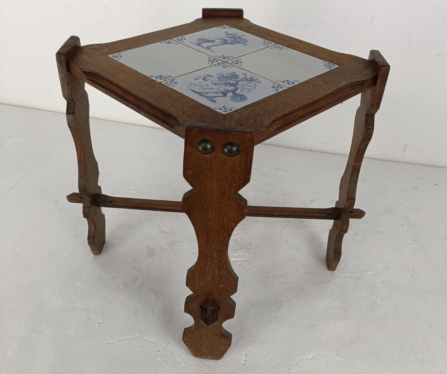 Side Occasional Wine Coffee Table Wood Ceramic Antique Delft Tiles Hunt Gorgous photo buy