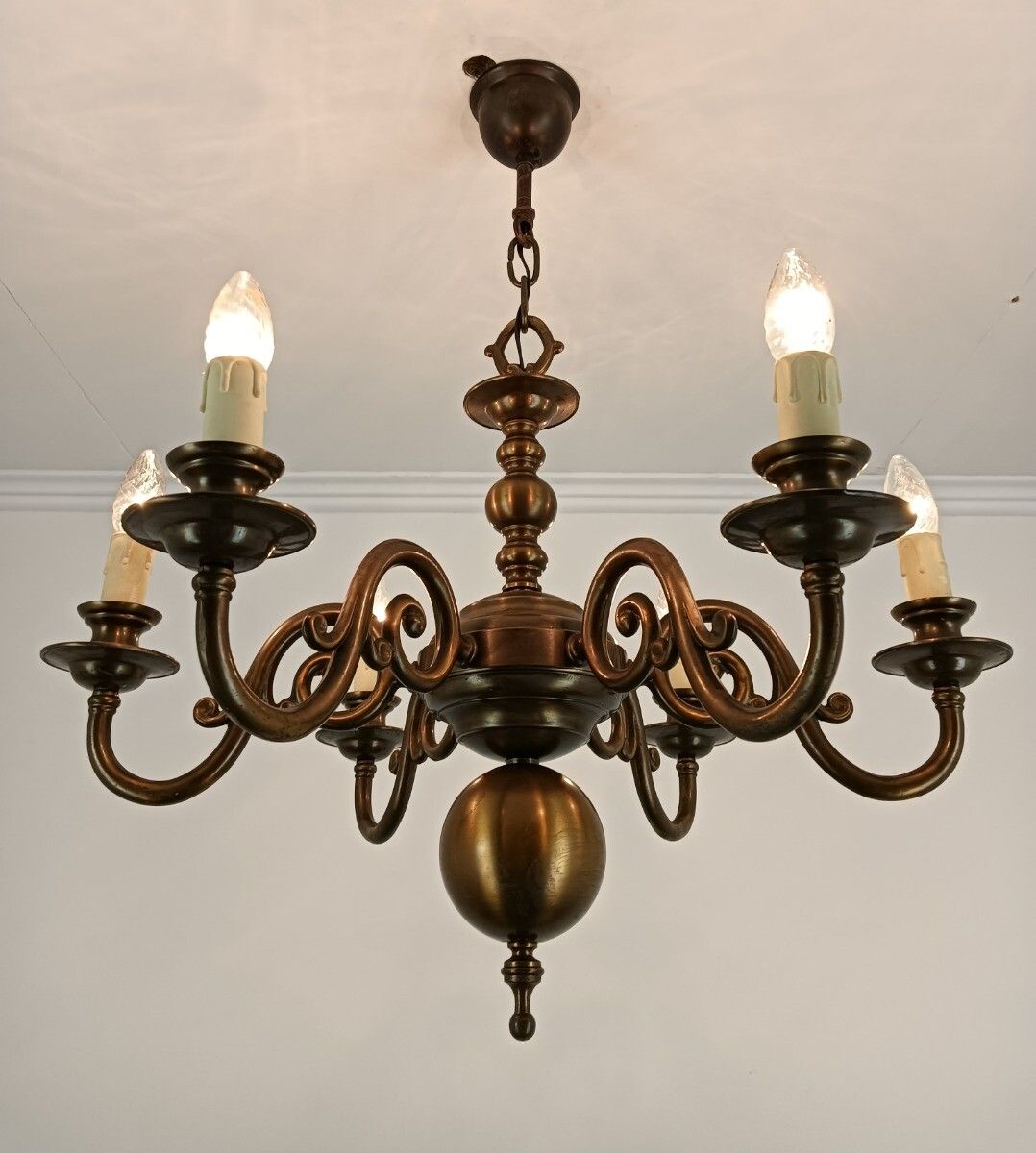 Dutch Flemish Chandelier Bronze Vintage Modernist Barn Farmhouse Style 6 Lights photo for sale