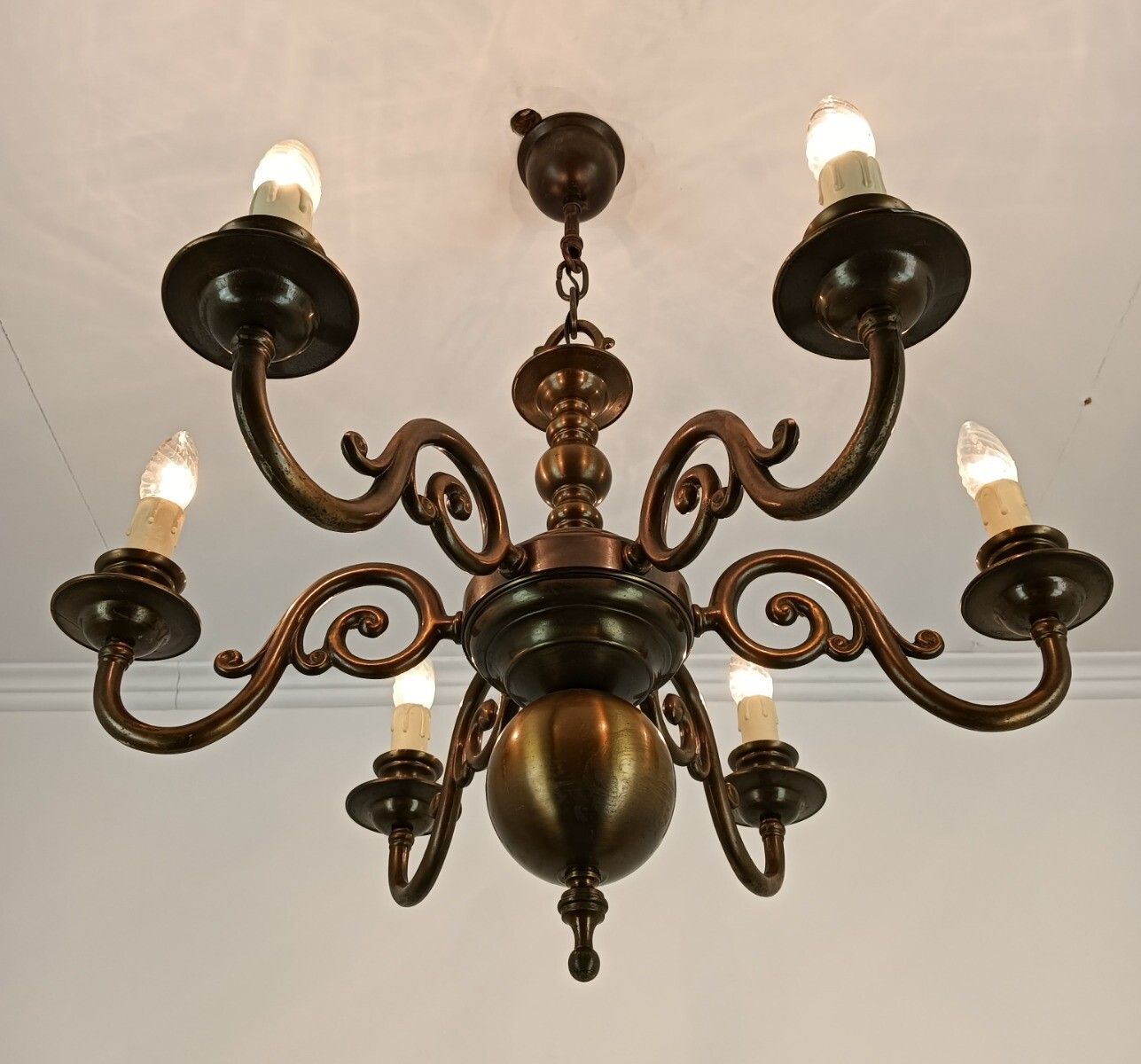 Dutch Flemish Chandelier Bronze Vintage Modernist Barn Farmhouse Style 6 Lights photo 485.0