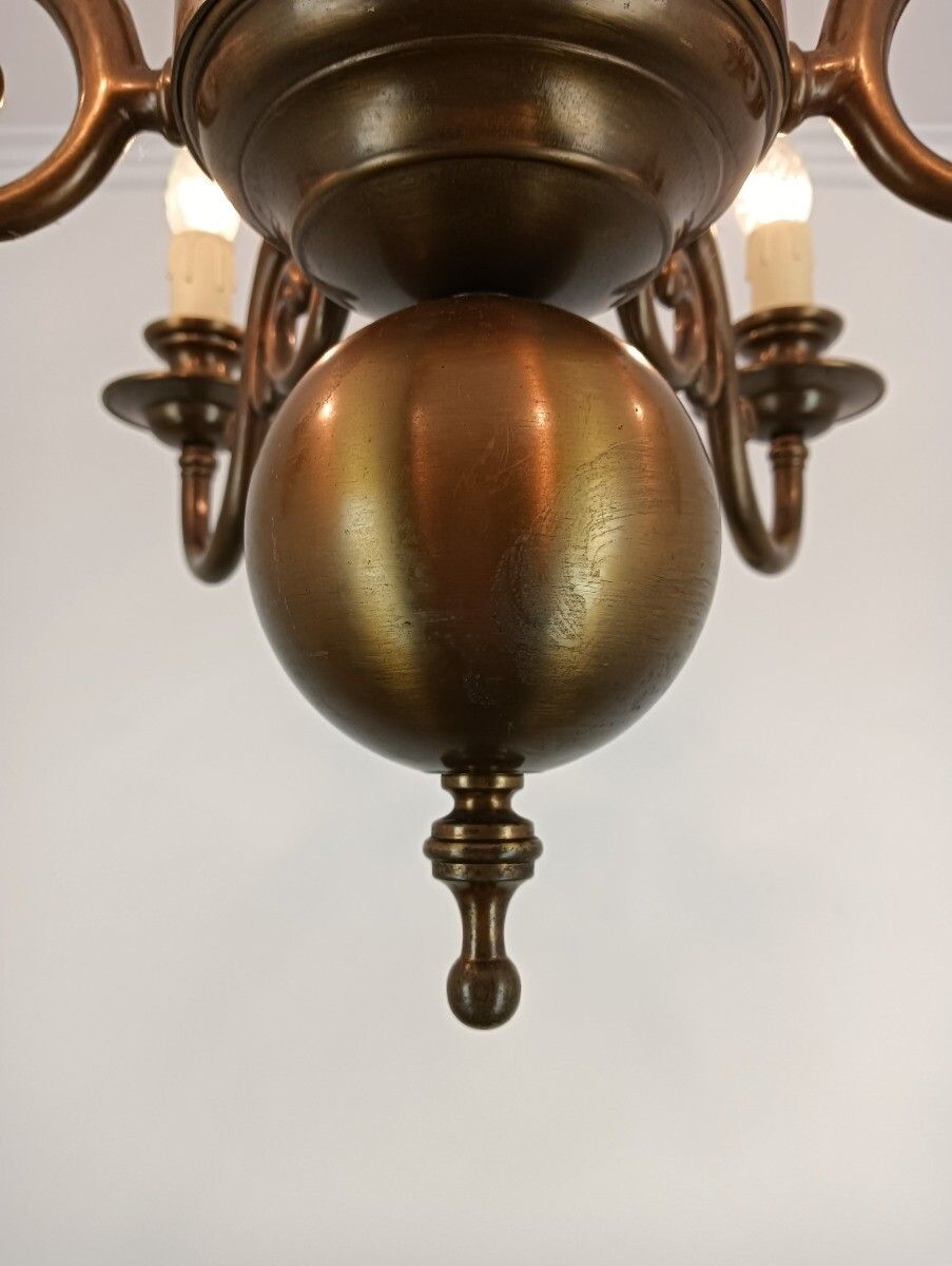 Dutch Flemish Chandelier Bronze Vintage Modernist Barn Farmhouse Style 6 Lights photo vinterior