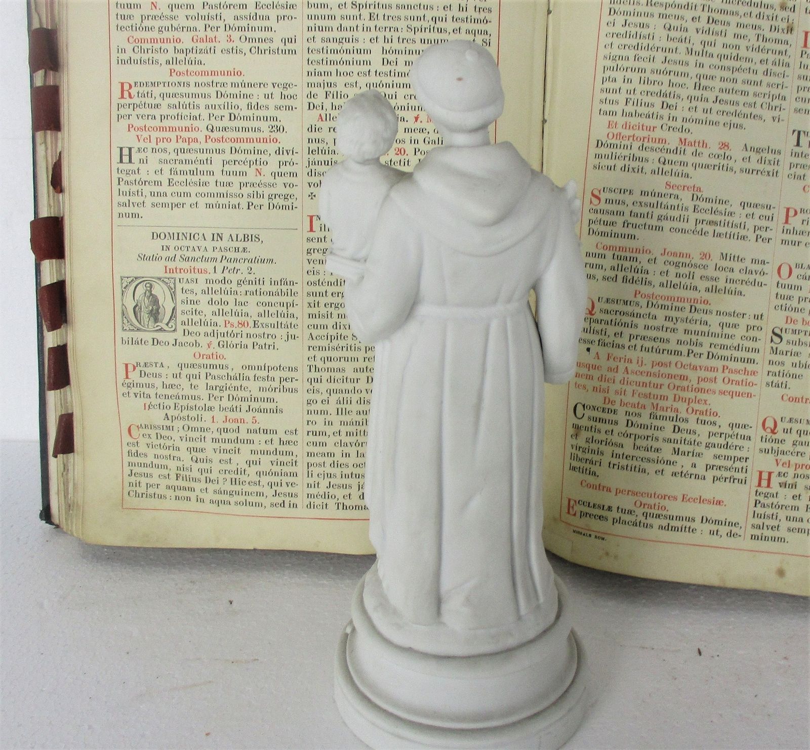 French Antique 1900 Bisque Statue Saint Anthony Padua Infant Child Lilies Marked photo buy
