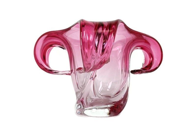 Val St Lambert Belgium Bowl Dish Centerpiece Cranberry Clear  Crystal Marked