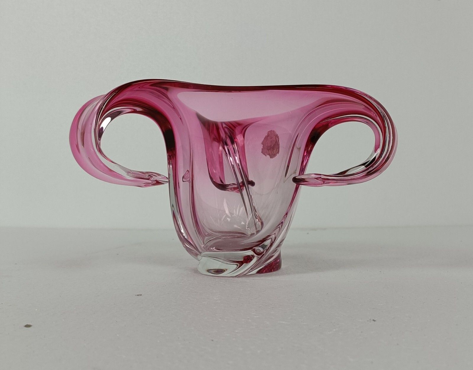 Val St Lambert Belgium Bowl Dish Centerpiece Cranberry Clear  Crystal Marked photo furniture