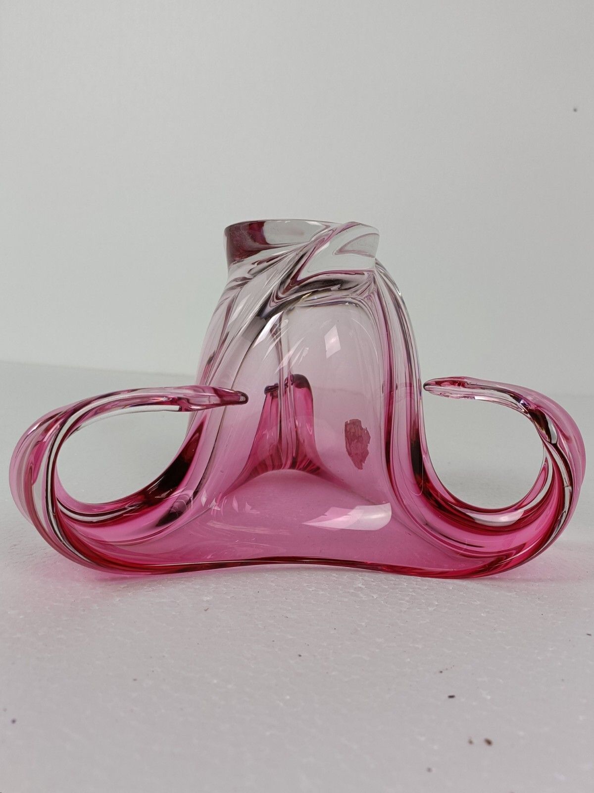 Val St Lambert Belgium Bowl Dish Centerpiece Cranberry Clear  Crystal Marked photo vintage