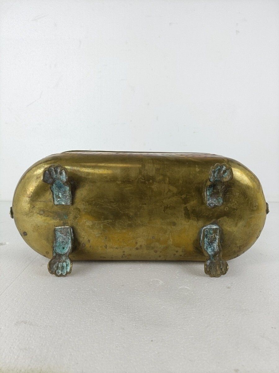 Hammered Embossed  Brass Planter Jardinière Ornate  Centerpiece  1800s Footed photo vintage