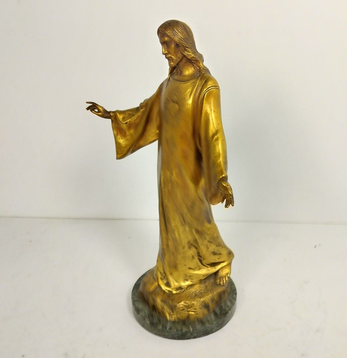 Statue Bronze The Blessing Of Christ Sacred Heart Paul Casq Bronze On Marble photo furniture