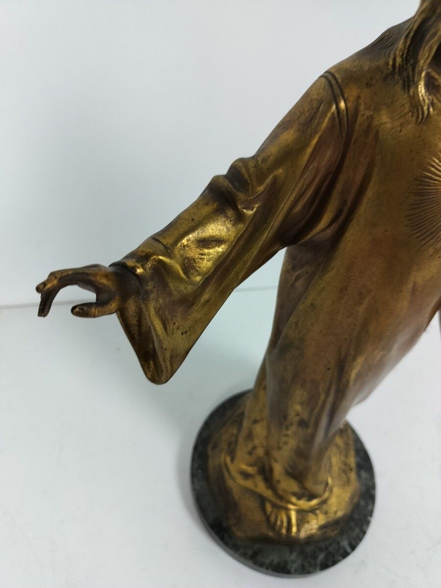 Statue Bronze The Blessing Of Christ Sacred Heart Paul Casq Bronze On Marble photo vinterior