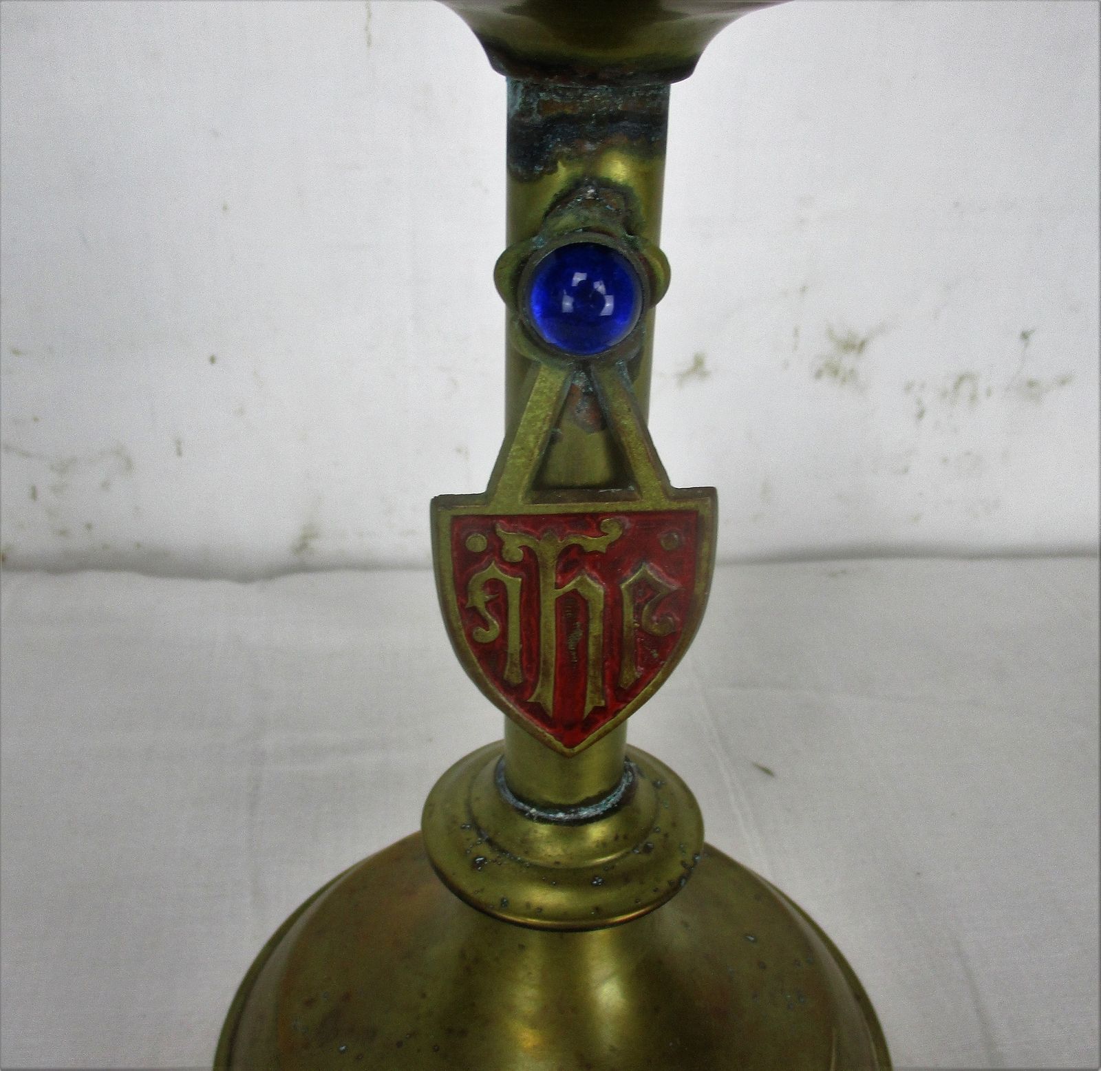 Brass Candle Holder Candlestick Candle Stick Altar Church Shield Brass Neo Gothi photo for sale