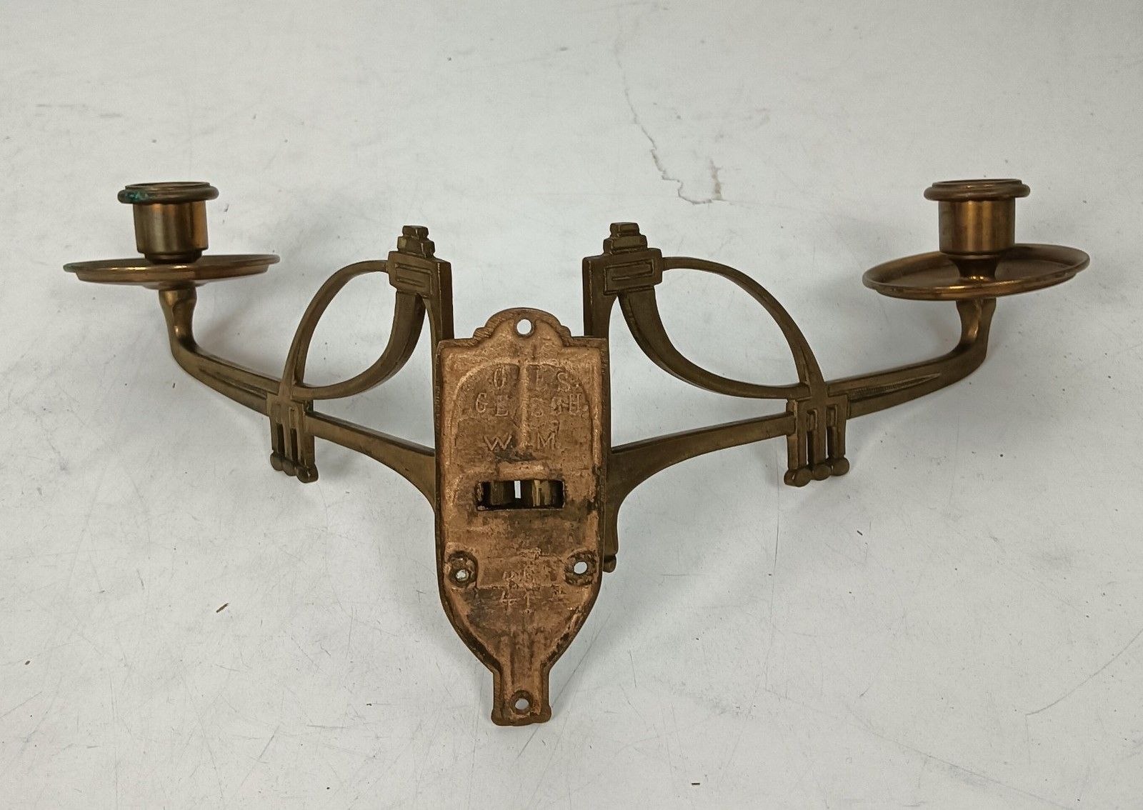 Pair Double Wall Mounted Bauhaus Messing Candle Holders Candelabras Antique Stun photo vintage