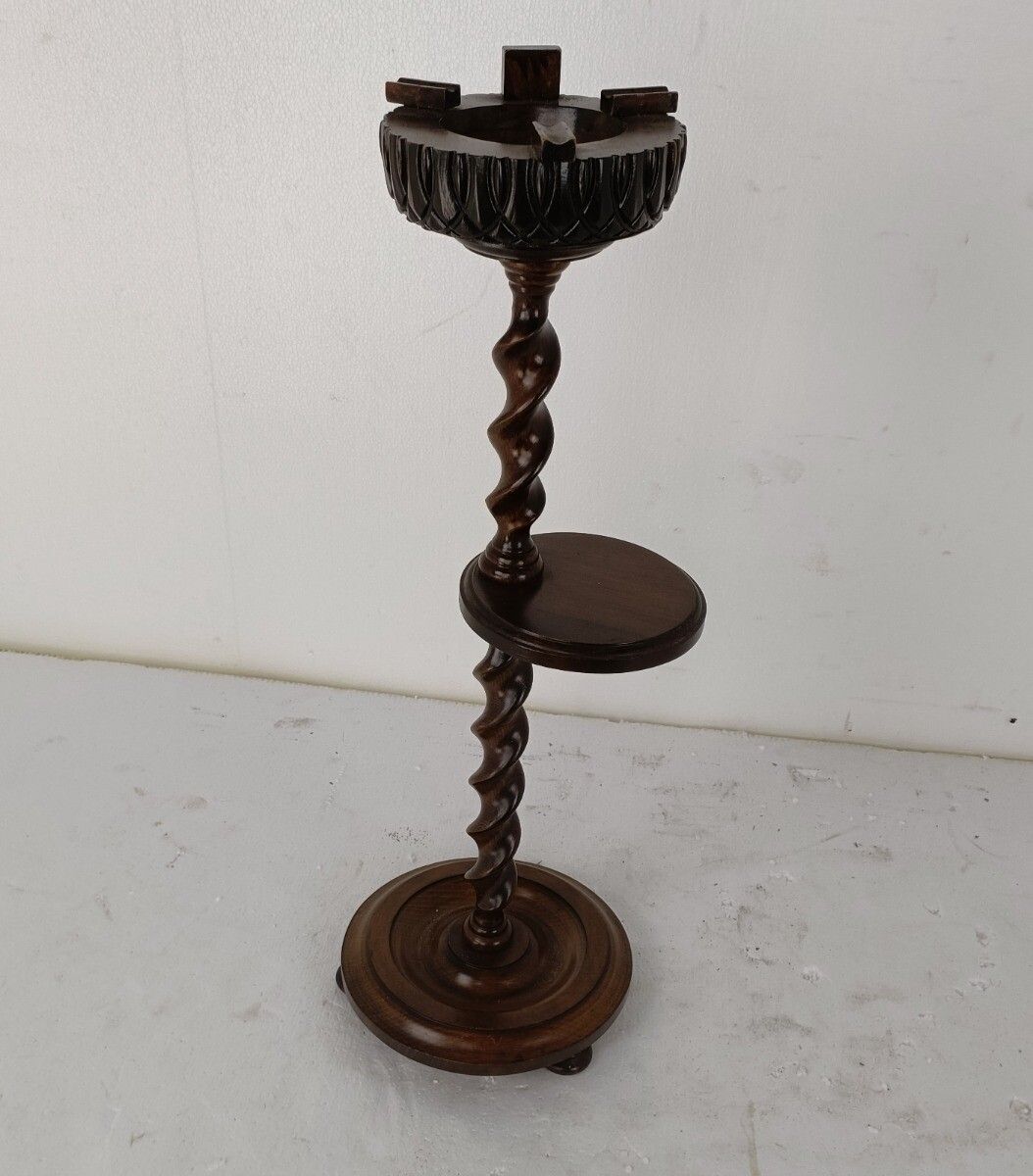 Ornate Carved Wood 2 Tier Barley Twist Pedestal Table Plant Bonsai Stand Smokers photo Home Decor