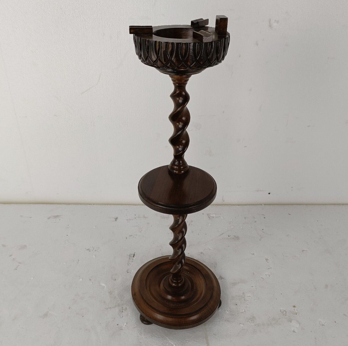 Ornate Carved Wood 2 Tier Barley Twist Pedestal Table Plant Bonsai Stand Smokers photo 214.0