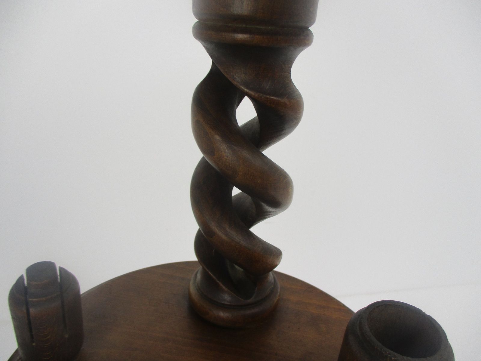 Ornate Carved Wood 2 Tier Open Barley Twist Pedestal Table Plant Stand Smokers T photo for sale