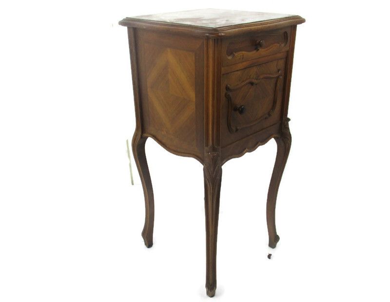 Antique  Marble Top And Inside Side Cabinet Table Night Stand Louis XV/VI Style