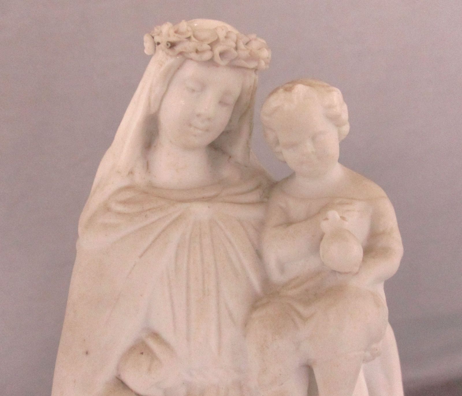 Antique Bisque Porcelain Statue Virgin Our Lady Mary Madonna With Infant Jesus G photo furniture