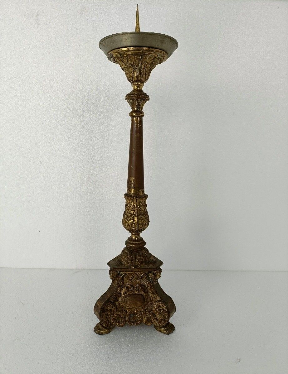 Antique 1600s Candle Holder Candle Stick Church Chapel Altar Monastery Brass photo furniture
