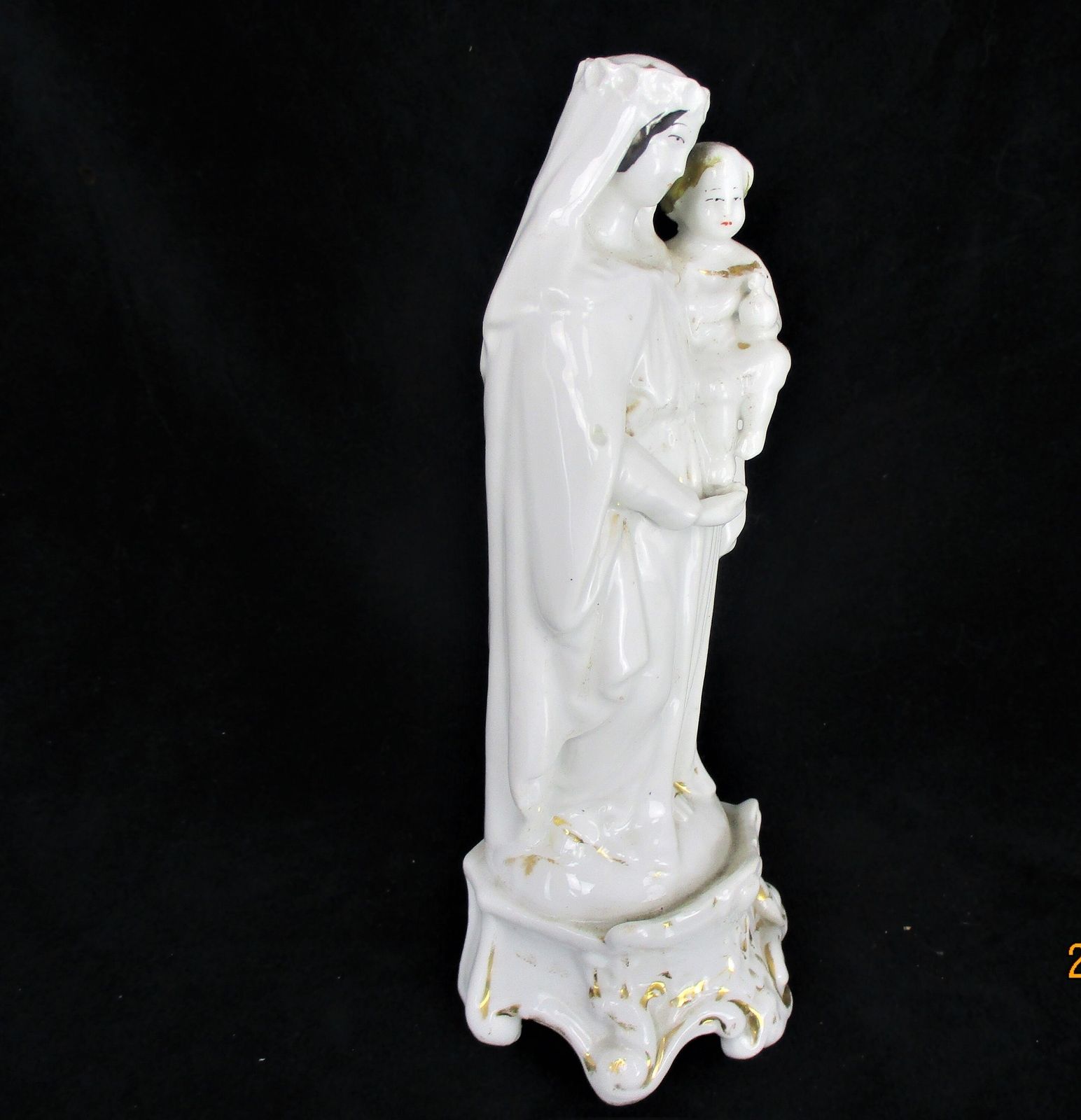Antique 1900 Vieux Paris Porcelain Bisque Statue Virgin Mary Infant Jesus 9.44&Q photo Art