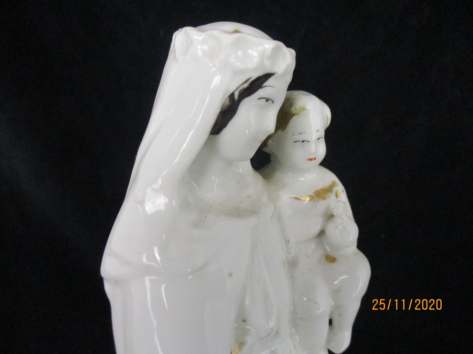 Antique 1900 Vieux Paris Porcelain Bisque Statue Virgin Mary Infant Jesus 9.44&Q photo 129.0
