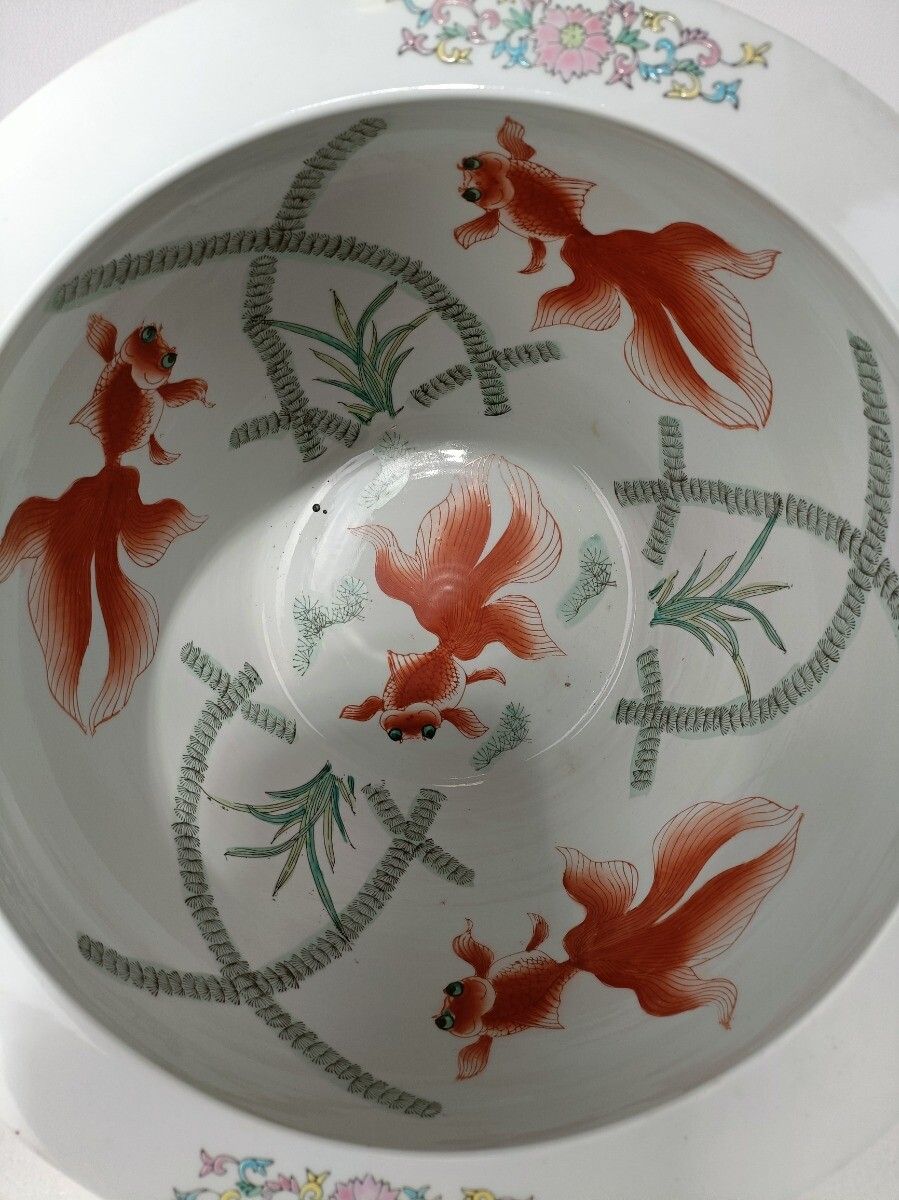 photo furniture Chinese Porcelain Enamel Koi Fish Bowl Planter Vase Flowers Cachepot 10"  Vintag