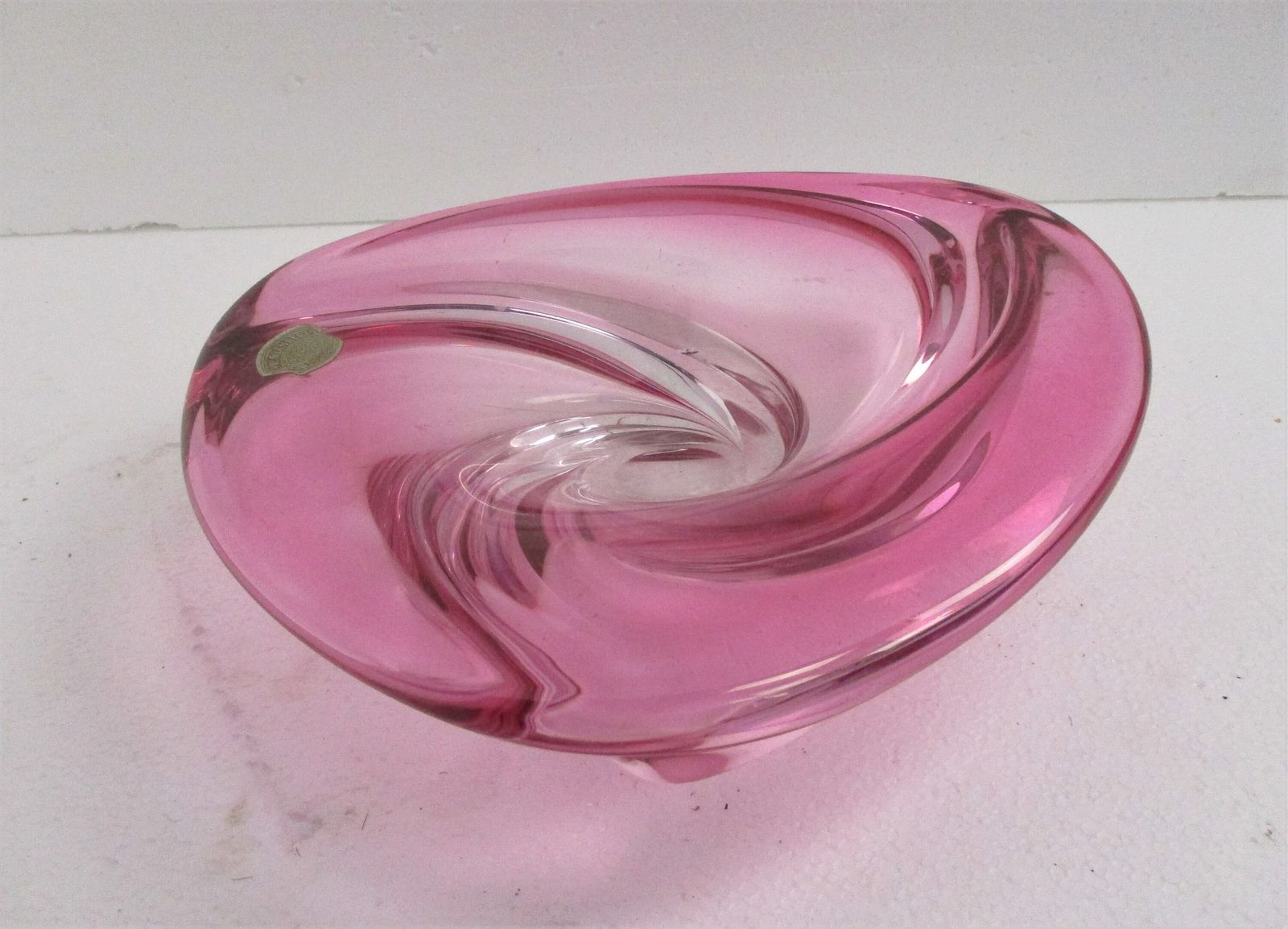 Val St Lambert Cranberry Red Bowl Dish Centerpiece Basket Swirled Art Glass Mark photo for sale