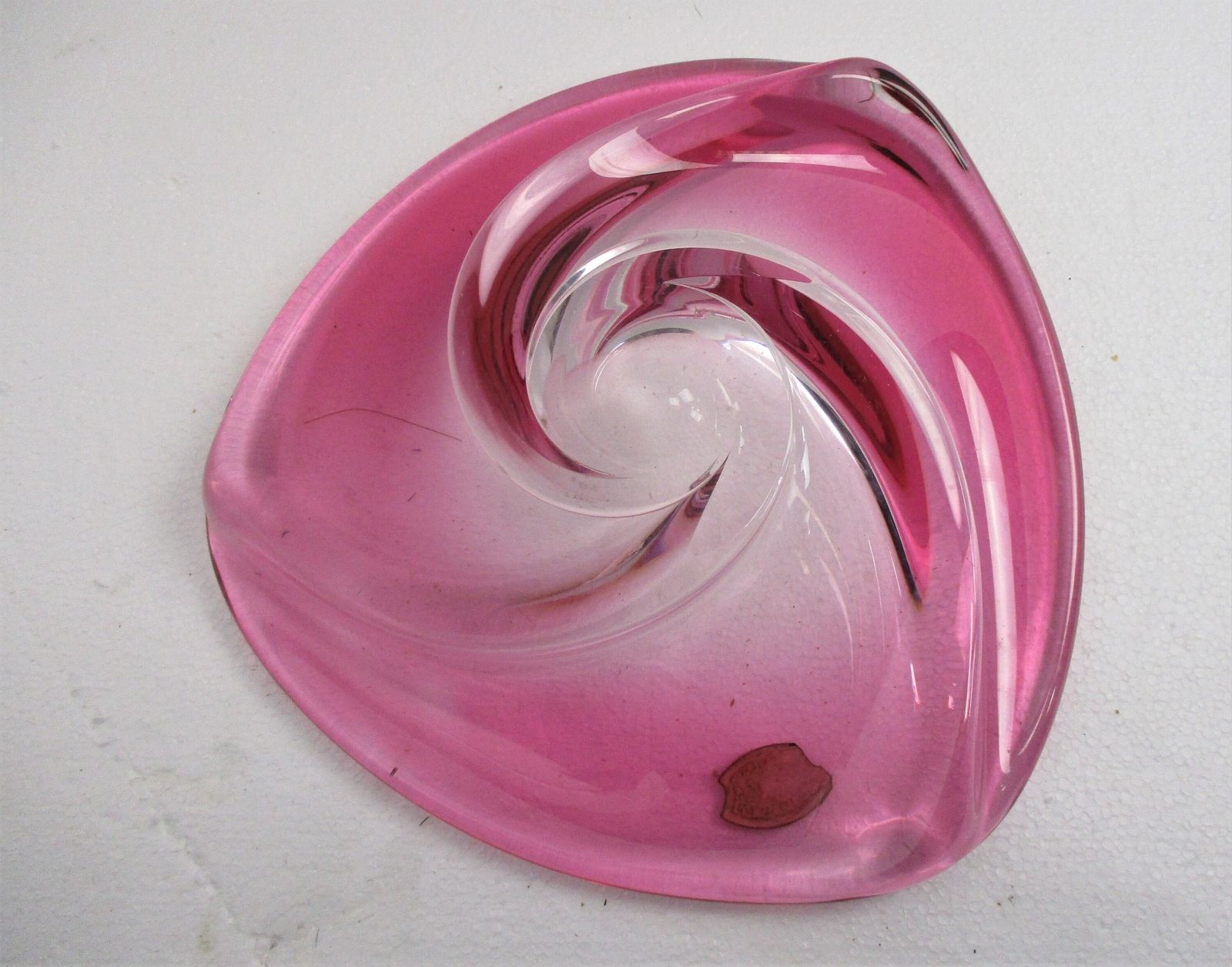 Val St Lambert Cranberry Red Bowl Dish Centerpiece Basket Swirled Art Glass Mark photo vinterior