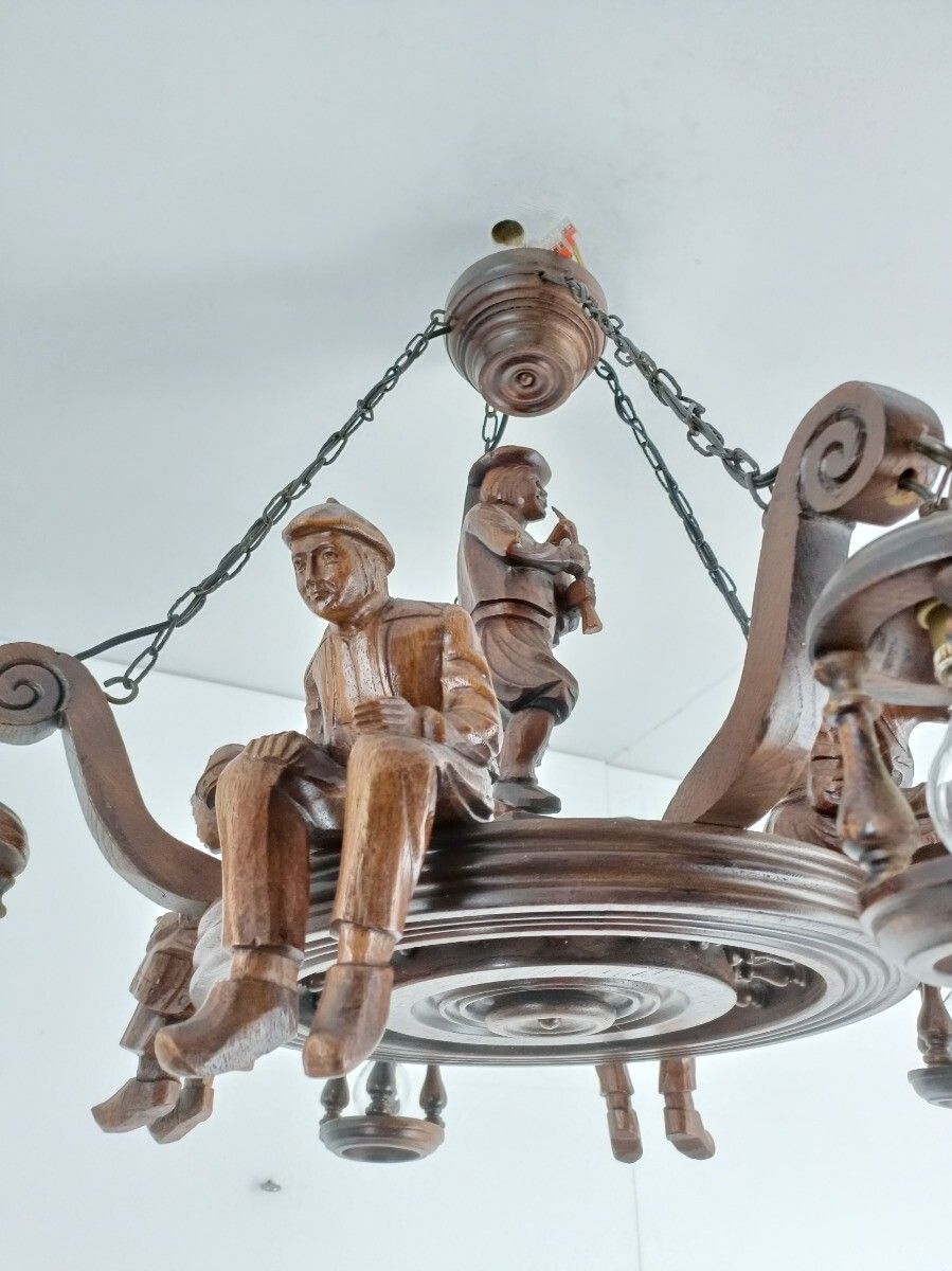 Impressive Hand Carved Wooden Chandelier Breton Signed J C Lordeux France Figuri photo buy