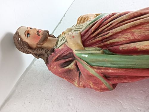 photo furniture Neo Gothic Plaster Statue Jesus Christ Polychrome Holy Sacred Heart Antique
