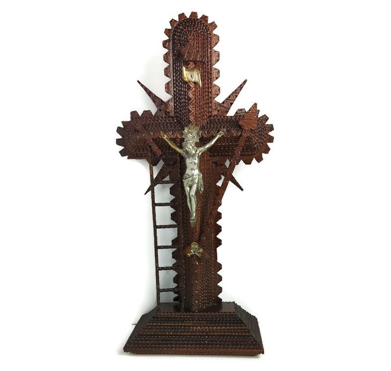 Tramp Trench Tramp Folk Art Standing Hand Made Wood Crucifix Tools Of Passion Wo