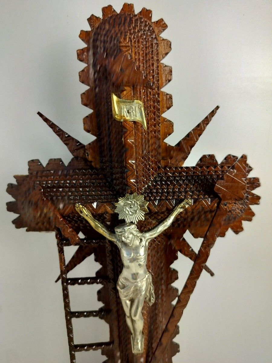 Tramp Trench Tramp Folk Art Standing Hand Made Wood Crucifix Tools Of Passion Wo photo for sale