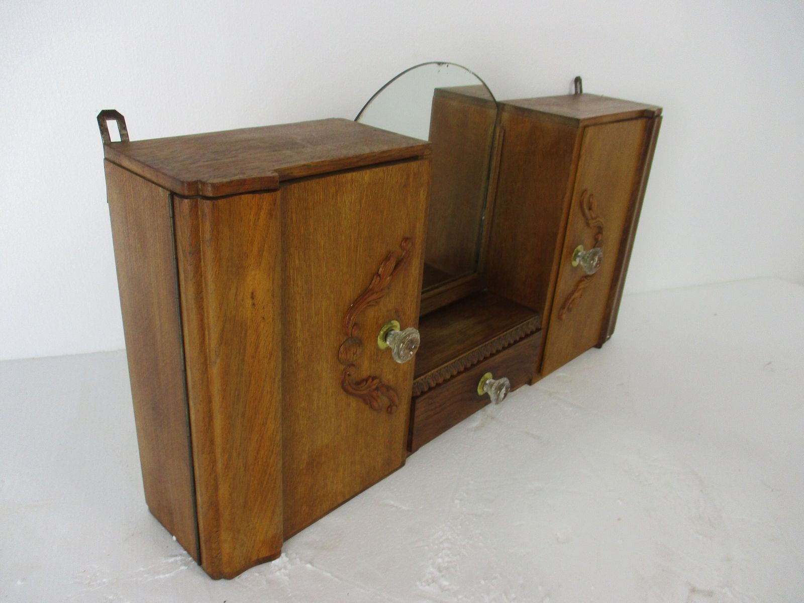 Large Double Apothecary Bathroom Medicine Kitchen Cabinet Wood Art Deco Gorgeous photo vintage