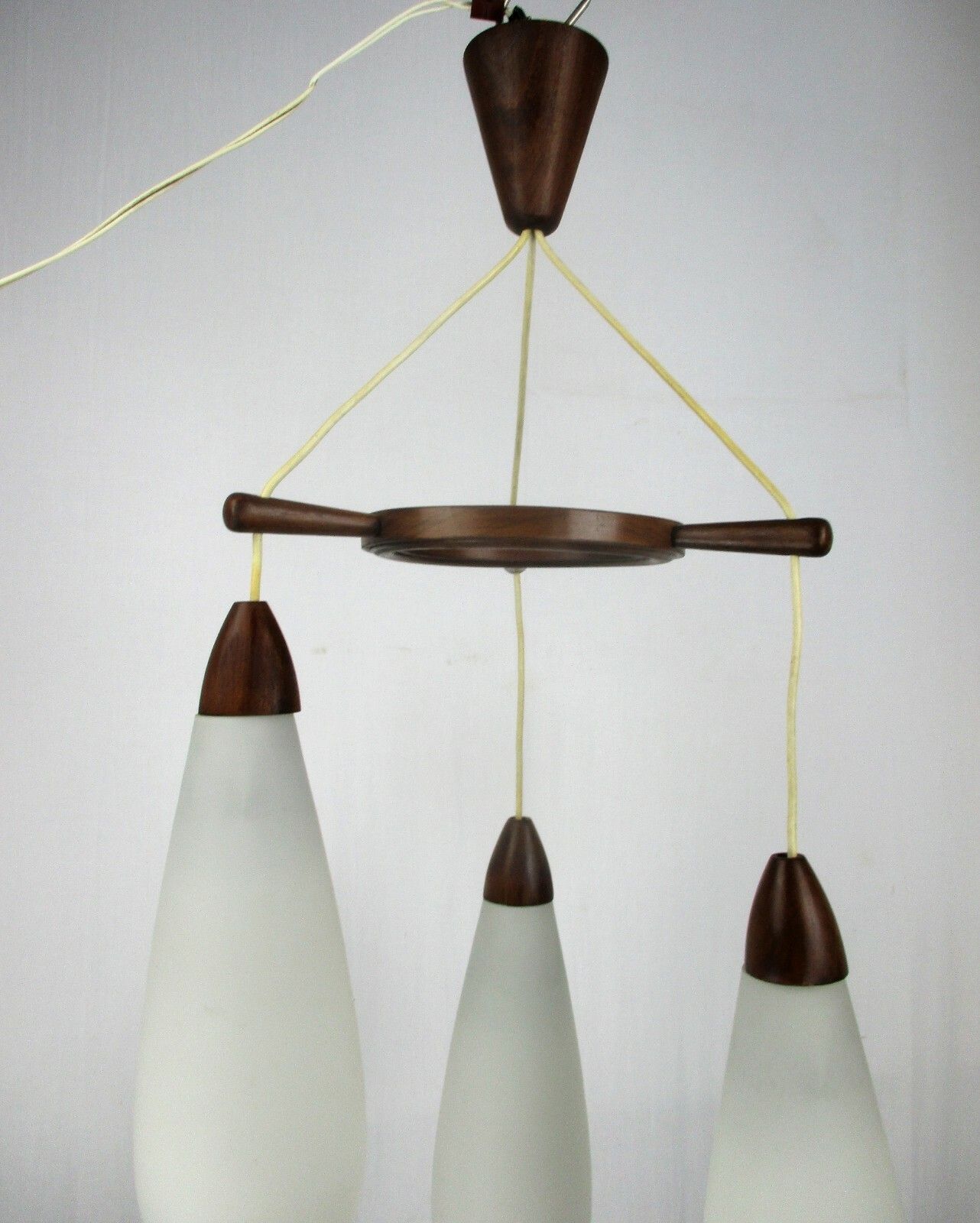 Danish Modern Chandelier Pendant Teak Atomic Scandinavian Style Louis Kalff photo vinterior