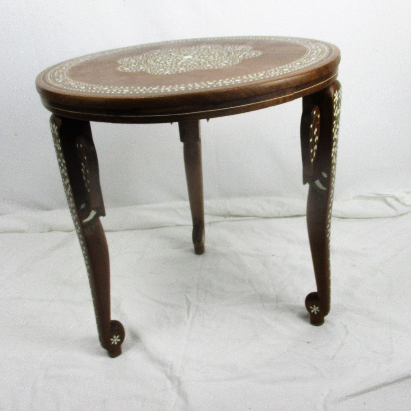 Asian Style Side Occasional Coffee Tea Table Ornate Elephant Legs Inlay Wood photo Furniture