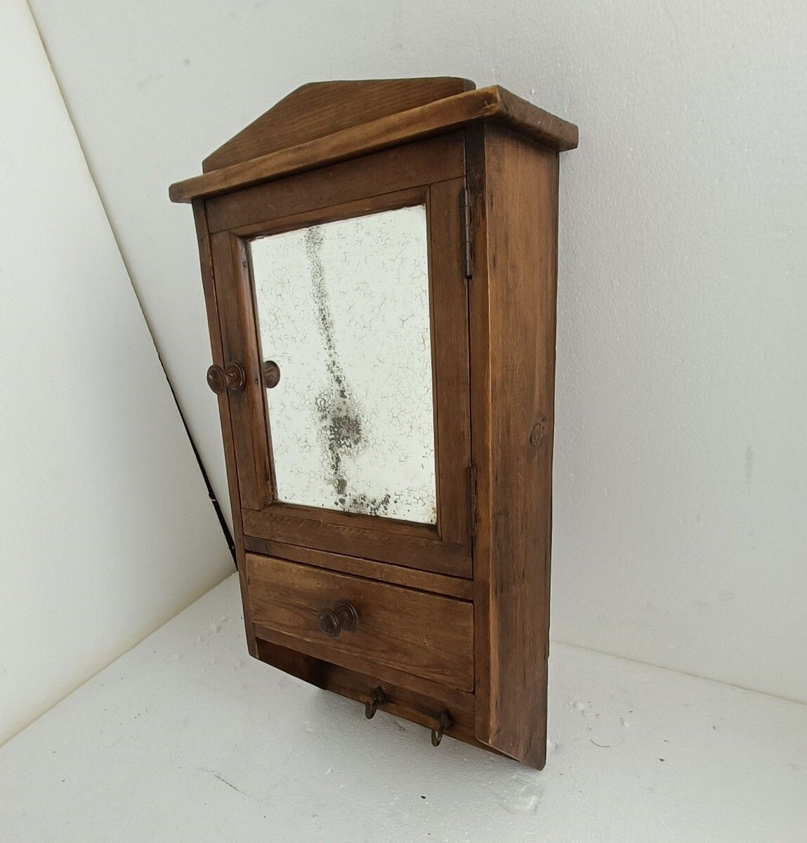 Medicine Cabinet, Apothecary, Pharmacy, Wall Hanging, Carved Wood, Towel Hooks B photo furniture
